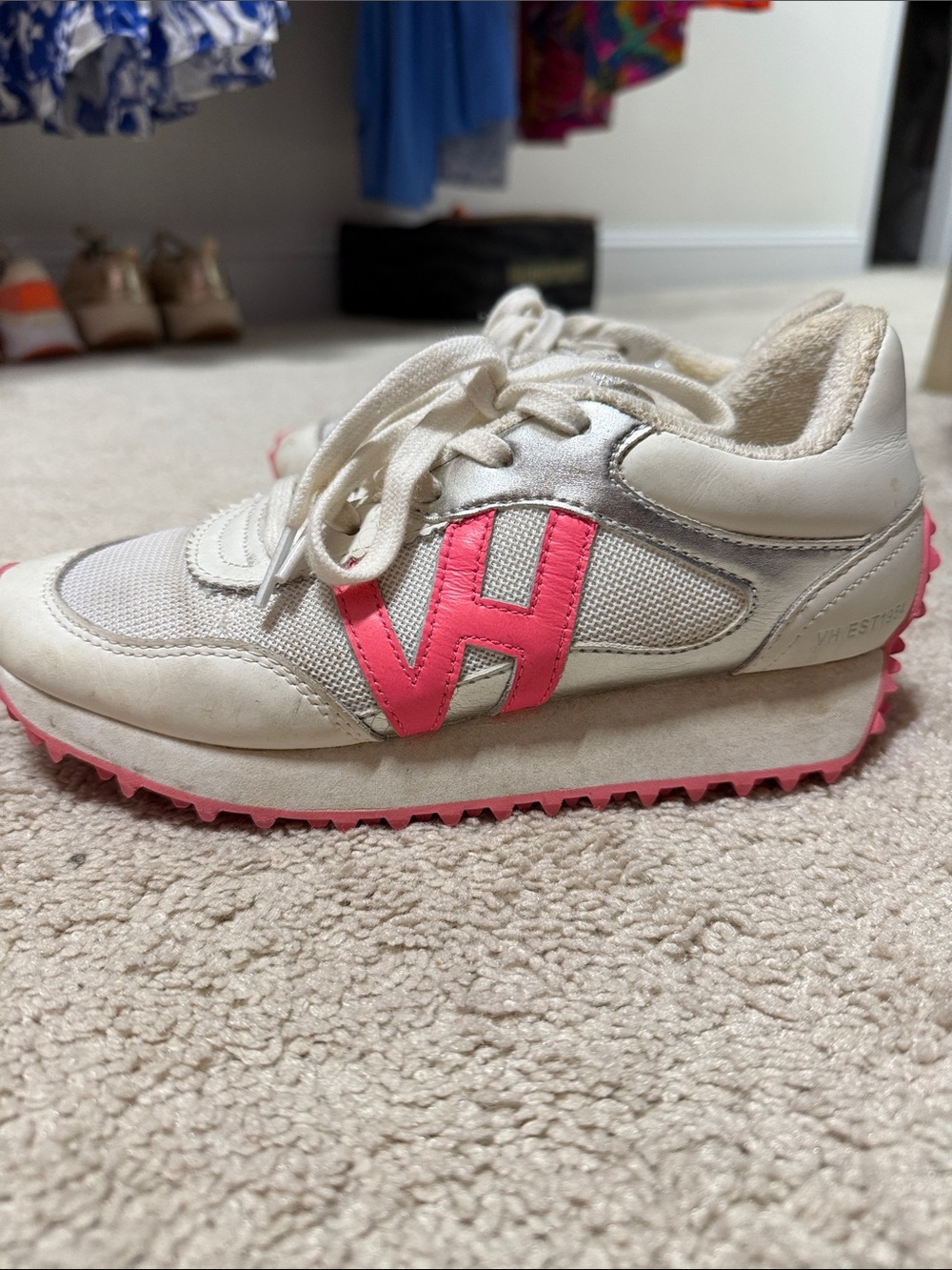 Vintage Havana White Sneakers with Pink and Silver Accents